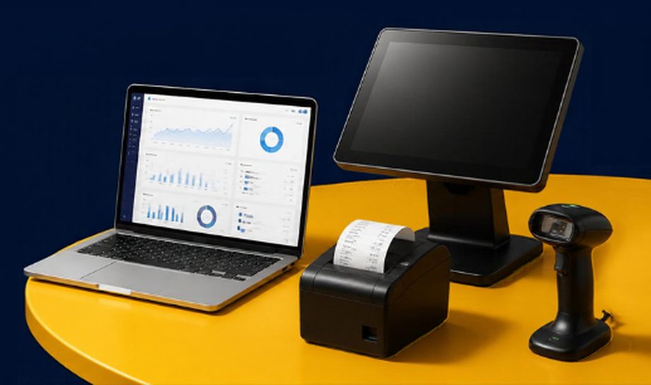 Equipo de punto de venta: laptop, monitor táctil, impresor térmico y lector de código de barras